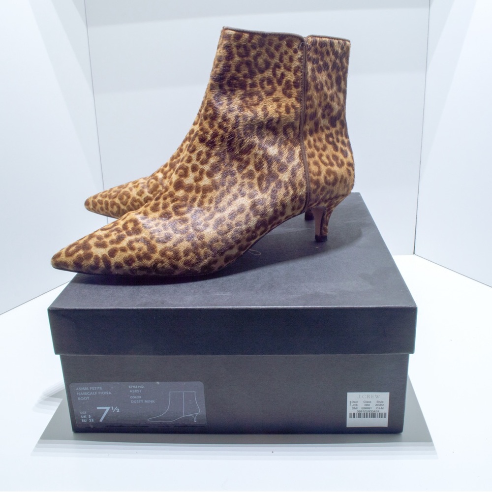 JCrew Fiona kitten-heel ankle boots in leopard calf hair Size 7.5